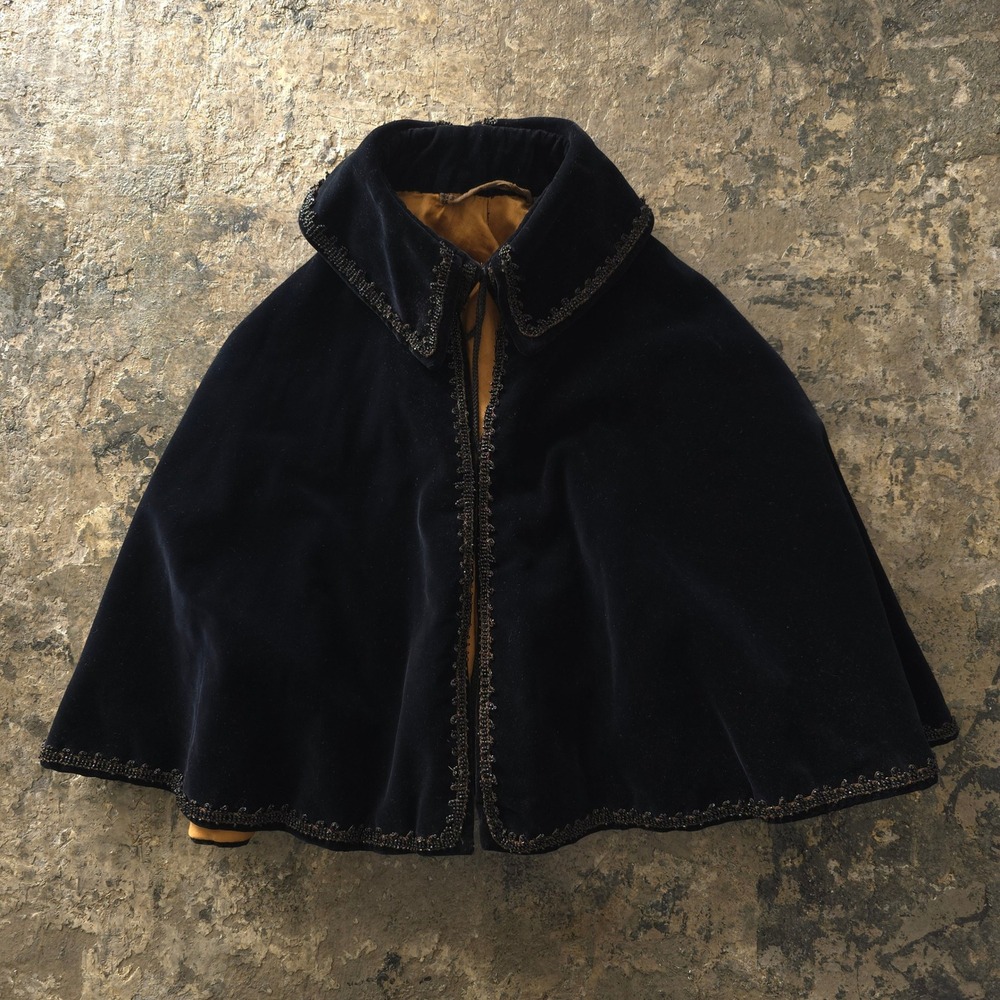 Vintage 1890s Black Silk Velvet Cape Beaded Trim Girl's Antique Victorian